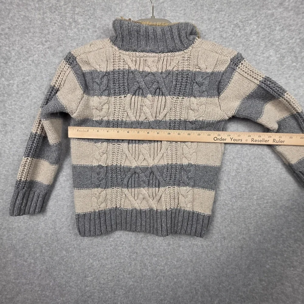 GapKids Sweater Boys Small 6-7 Gray Beige Stripe Shawl Collar‎ Cable Knit Warm